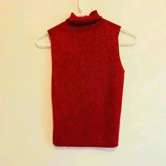 Sleeveless Red Sparkly Cowl Neck Top - Picture 2 of 3